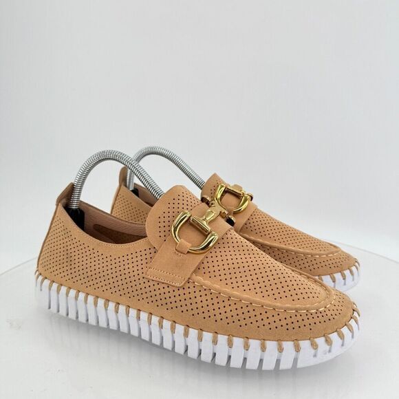 Ilse Jacobsen Women Tulip Bit Platform Slip On Shoe Size 41 11 Taupe Gold Loafer - Picture 1 of 15